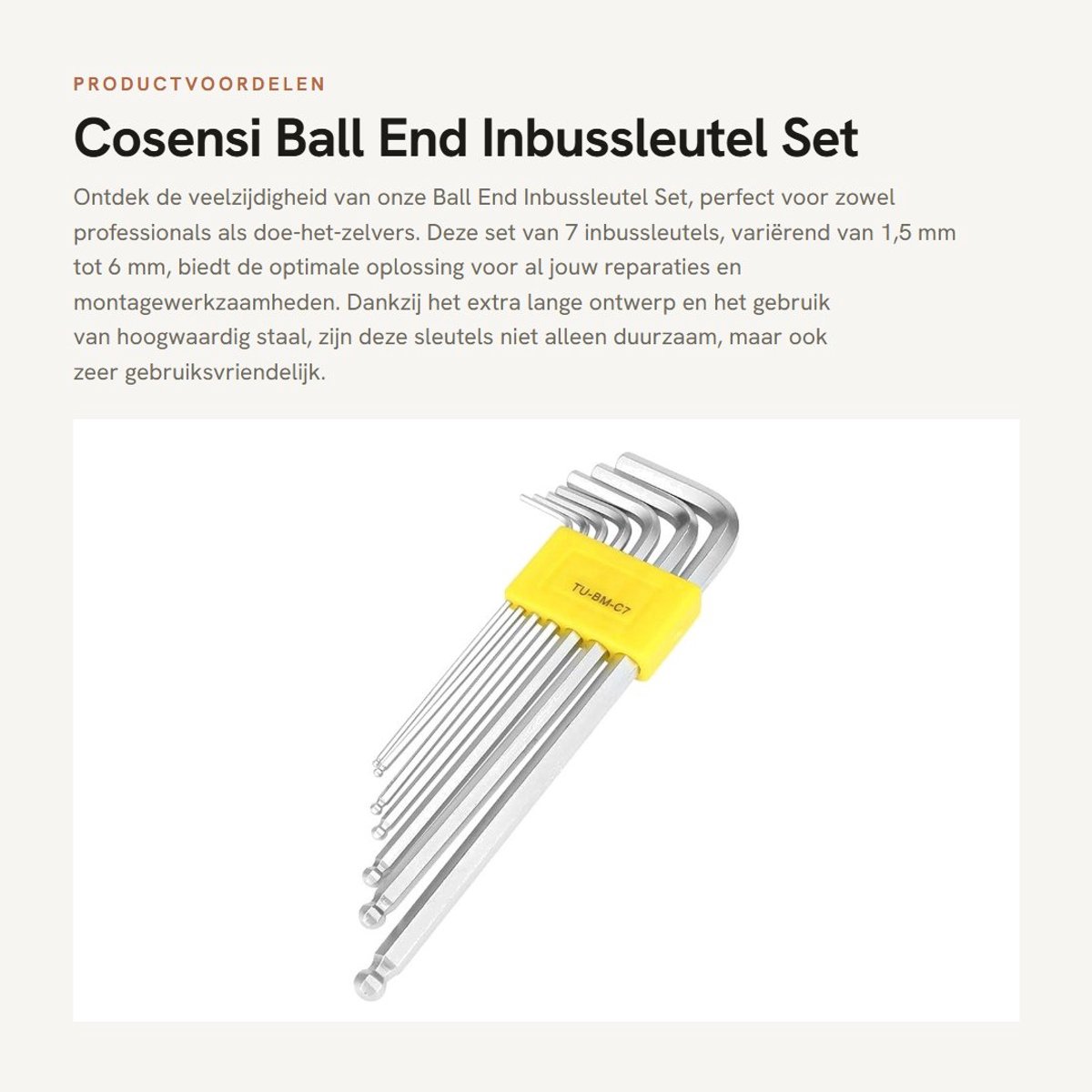 Dailygoods- Inbussleutelset 7 Stuks - Extra Lange Inbussleutels - Gekwalificeerd Staal - Maten 1,5-6mm - Duurzaam - Handgereedschap - Sleutelset