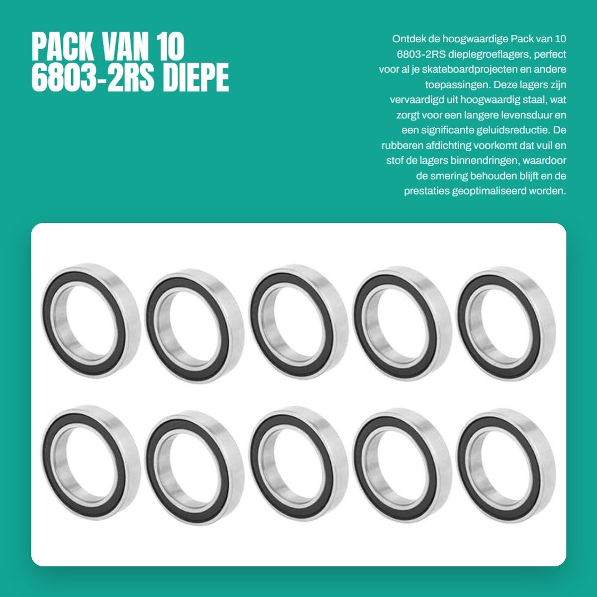 Dailygoods- Lagers 10 Stuks - Diepe Groef Lagertjes - Sealed Rubber - 17mm x 26mm x 5mm - Hoogwaardige Staal - Geluidsreductie - Skateboardlagers