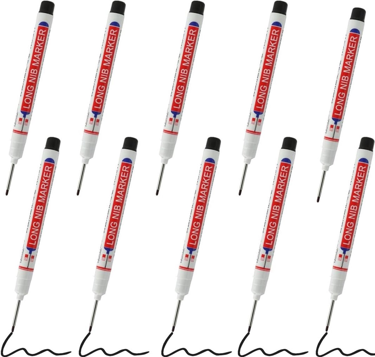 Dailygoods- Timmermansmarkeerstift 10 stuks - Waterbestendig - 20 mm Fijne Punt - Sneldrogend - Geschikt voor Hout/Metaal/Glas - Hoogwaardige Materialen - Marker