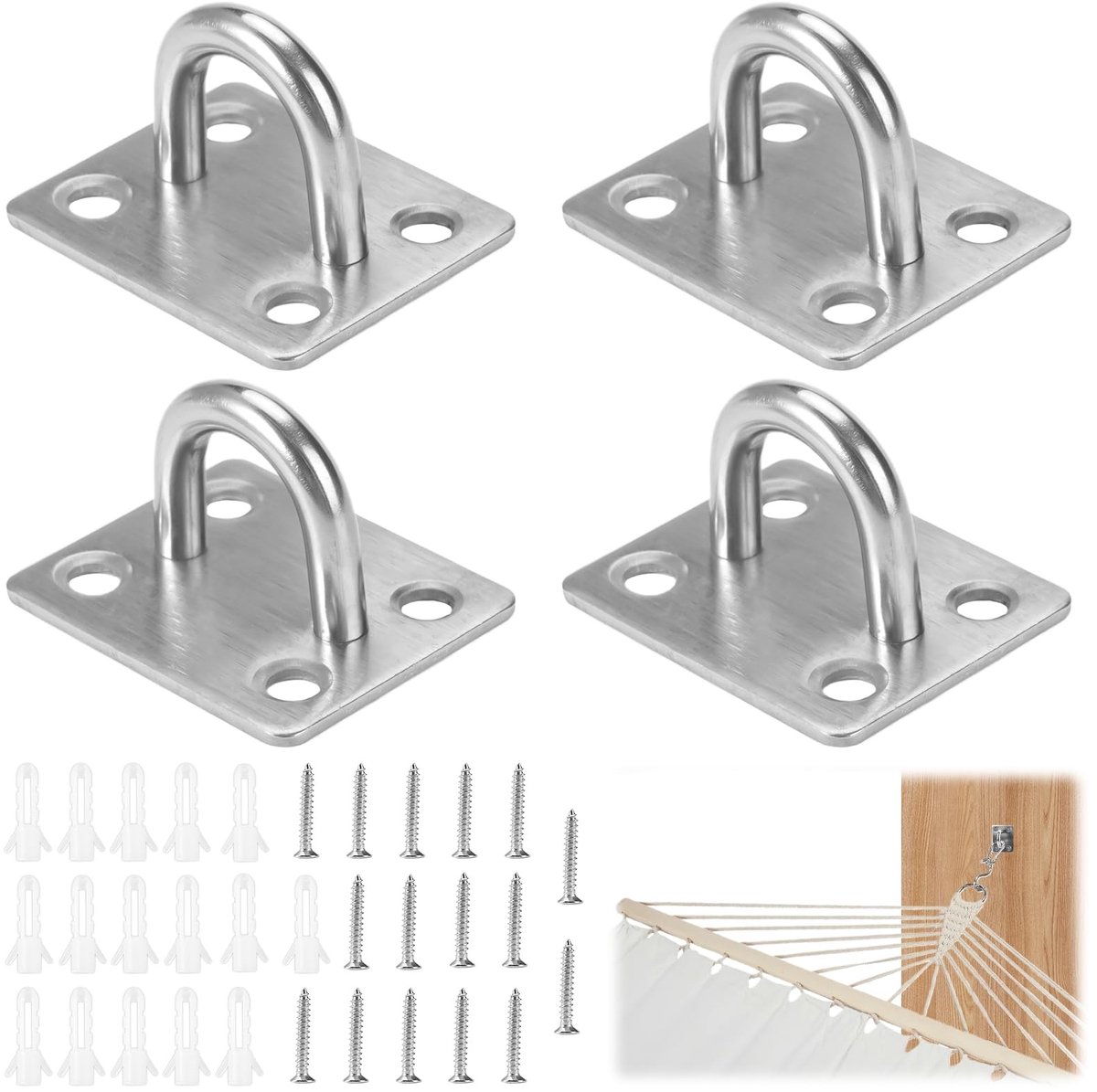Dailygoods- Oogplaten 4 Stuks - Roestvrij Staal - Oogplaat U-haken - Plafondbekleding - Schroeven - Belastbaar en Stabiel - Ooghaak