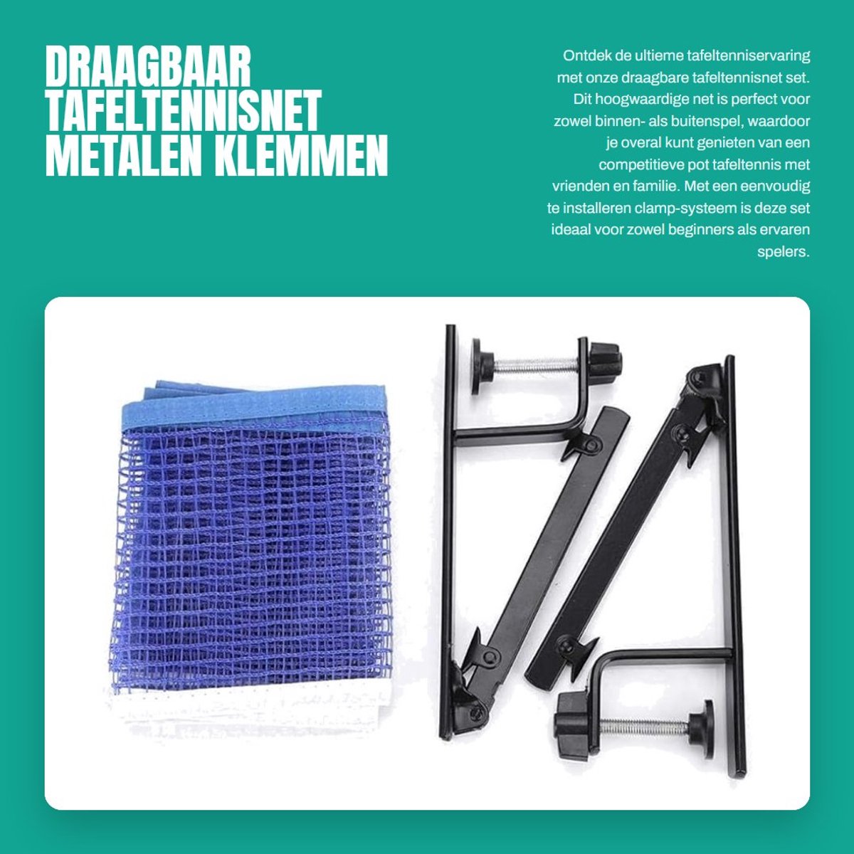 Dailygoods- Tafeltennisnet - Draagbaar - Nylon - Metalen Klem - Schokbestendig - Eenvoudig te installeren - 179x15cm - Tafeltennis