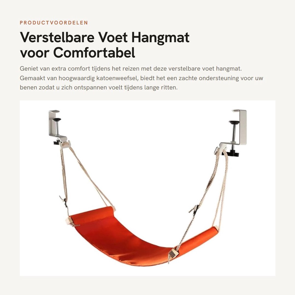 Dailygoods- Voetenhangmat Verstelbaar - Voetsteun Bureau - Reisaccessoire - Katoenen Hangmat - Ondersteuning voor Voeten - Comfortabel en Zacht