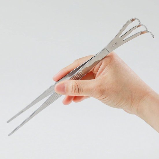 2-in-1 Bonsai Pincet met Roestvrijstalen Wortelhark 220 mm - Made in Japan - Professioneel Bonsai Gereedschap, Japanse Precisietang voor Planten — afbeelding 4