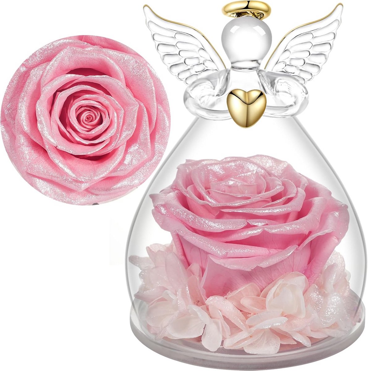 Rozen Engel - Gedroogde Bloemen - Cadeau Geven - Echte Rozen - 7x7x10.5 cm - Paars