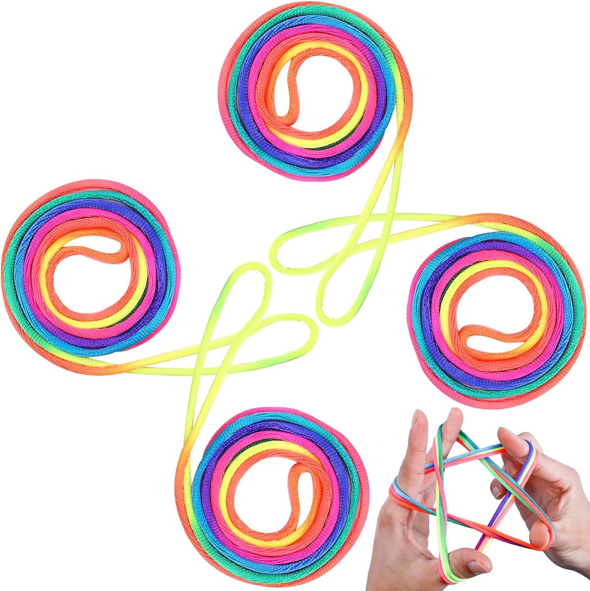 Draadspel Touw - Vingerspel Kinderen - Handvaardigheid Oefenen - Educatief Speelgoed - 4 Stuks 165m - Regenboog