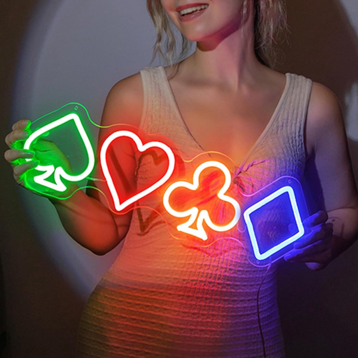 Lzwintrading - Neon Lamp -Poker Cards Room Decoratie - Mancave - Dimbaar - Incl. Ophanghaakjes - USB - Neon Sign - Neon Verlichting - Neon Led Lamp - Wandlamp - 40 x 12 cm