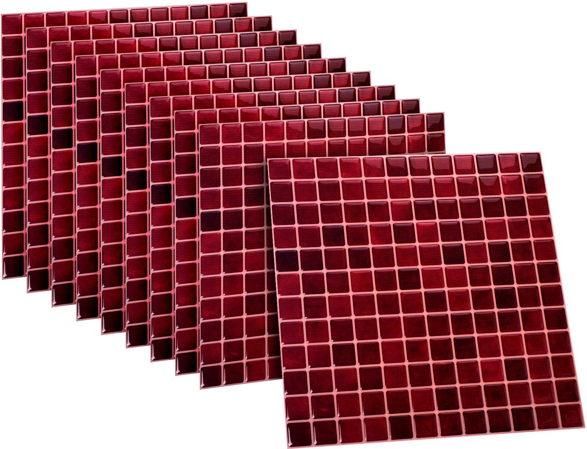 Dekorix plaktegels - Set van 10 zelfklevende tegels - Tegelstickers - Keuken - Badkamer - 23.5*23.5cm - Bordeaux rood