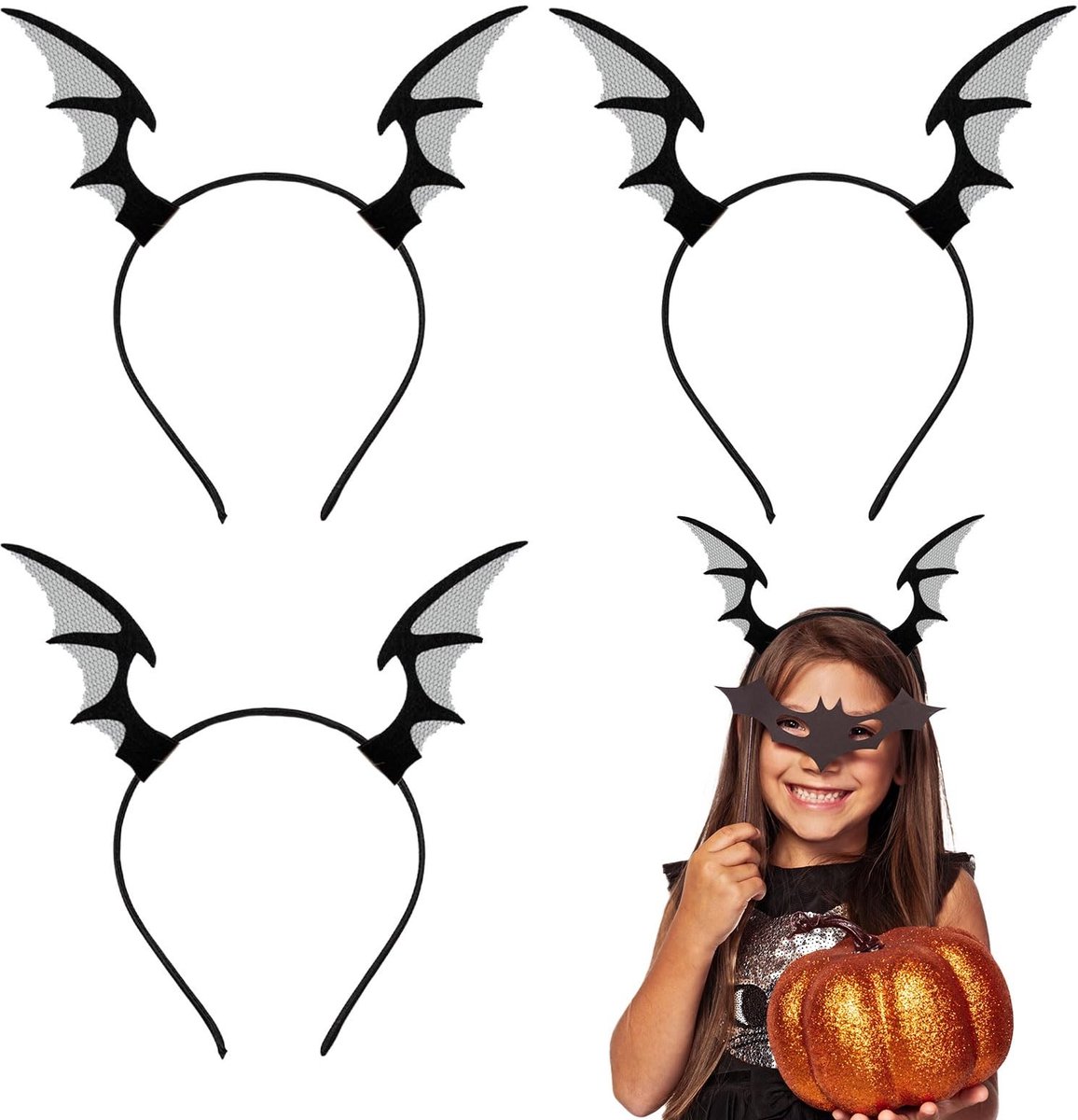 Dailygoods- Hoofdband Halloween - 3 Vleermuis Hoofdbanden - Feestaccessoire - Halloween Kostuum - Zwart - Unieke Ontwerpen - Feesthoed