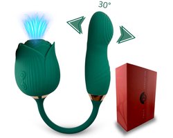 SlipperyHeights® Twila - 2 in 1 Luchtdruk Stotende Roos Vibrator - Clitoris Satisfy en G-Spot Stimulatie - Intense 20 Standen - Siliconen Sex Toy voor Vrouwen - Dildo - Groen