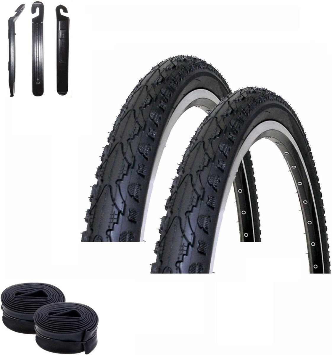 Fietsbanden Set - Banden en Slangen - Fiets Onderhoud - Inclusief Bandenlichter - 18 Inch - Zwart