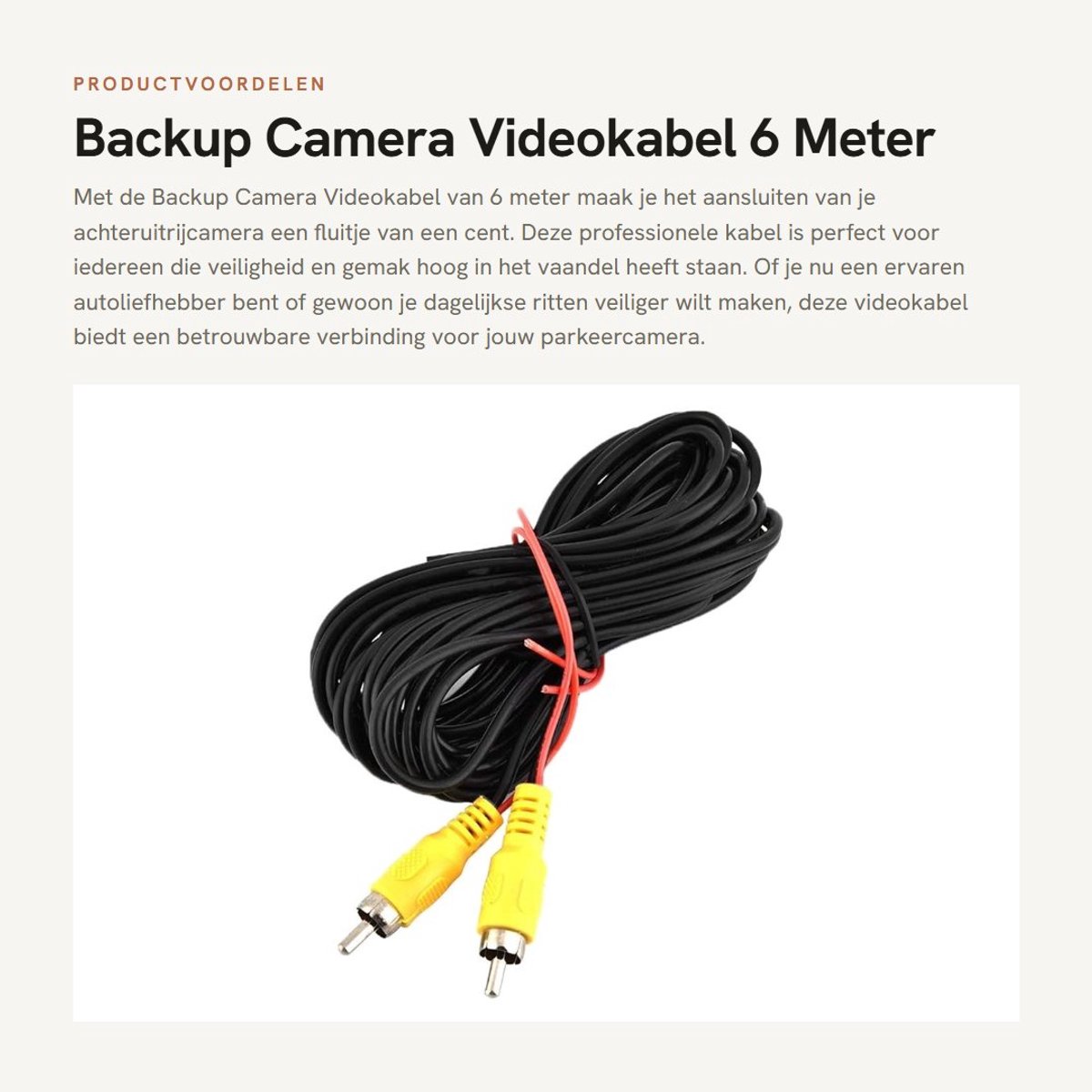 Dailygoods- Videokabel 6M Male naar Male - Achteruitrijcamera - Parkeercamera - RCA-kabel - Stabiele transmissie - Koperen kern
