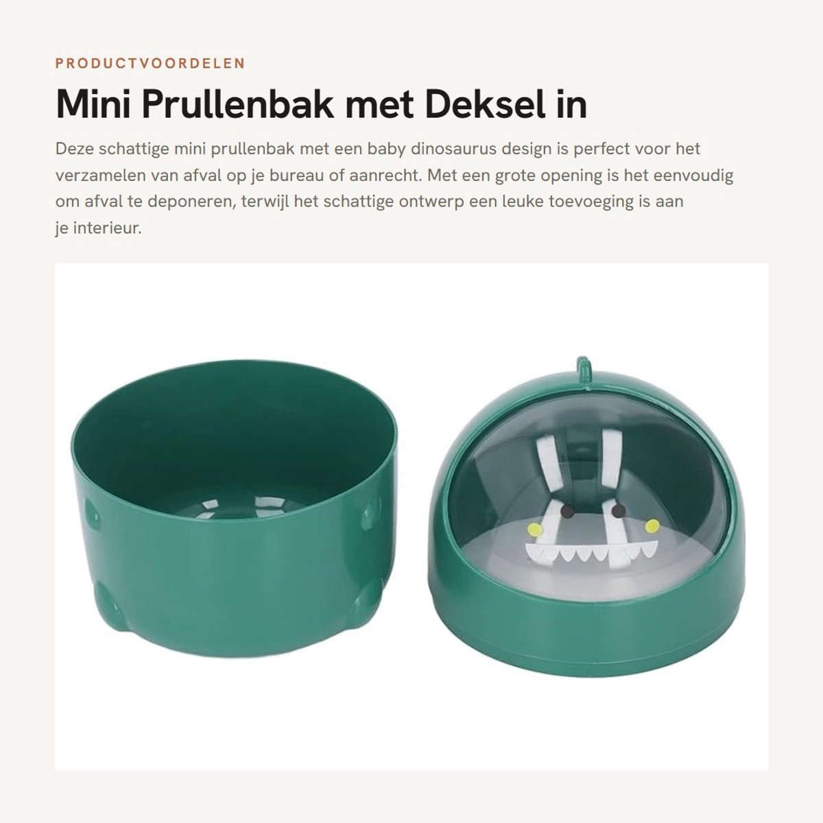 Dailygoods- Prullenbak Grote Opening - Mini Vuilnisbak - Tafelmand - Badkamer/Keuken - Herbruikbaar Kunststof - Baby Dinosaurus Design
