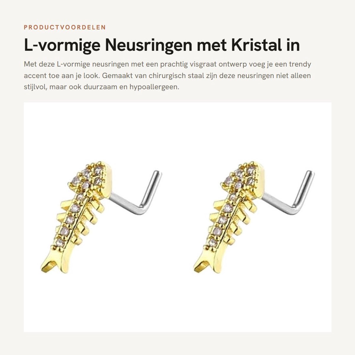 Dailygoods- Neusringen 20G L-vormig - Hypoallergene Sieraden - Chirurgisch Staal - Kristal Steentjes - Fashion Chic - Perfect Cadeau - Neuspiercings