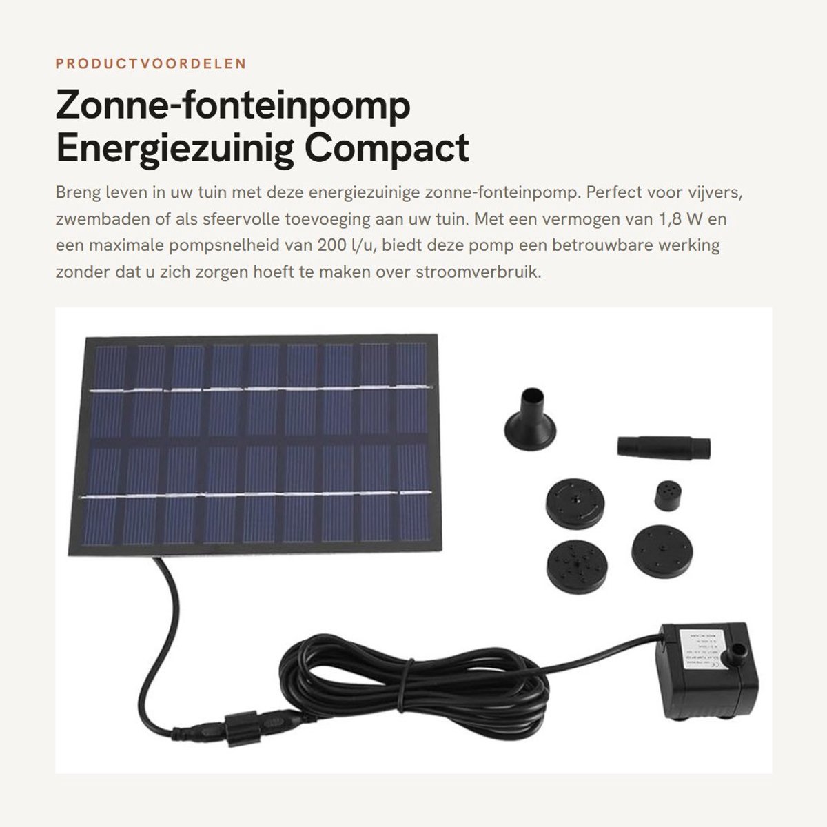 Dailygoods - Zonne-fonteinpomp - Energiezuinig - Compact formaat - Ideaal voor vijver - Eenvoudig te installeren - Voor tuin en zwembad