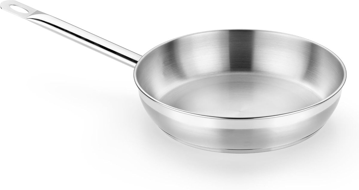 Koekenpan RVS Keukenpan Bakpan Koken en Bakken Gelijkmatige Warmte 24 cm Diameter Zilver