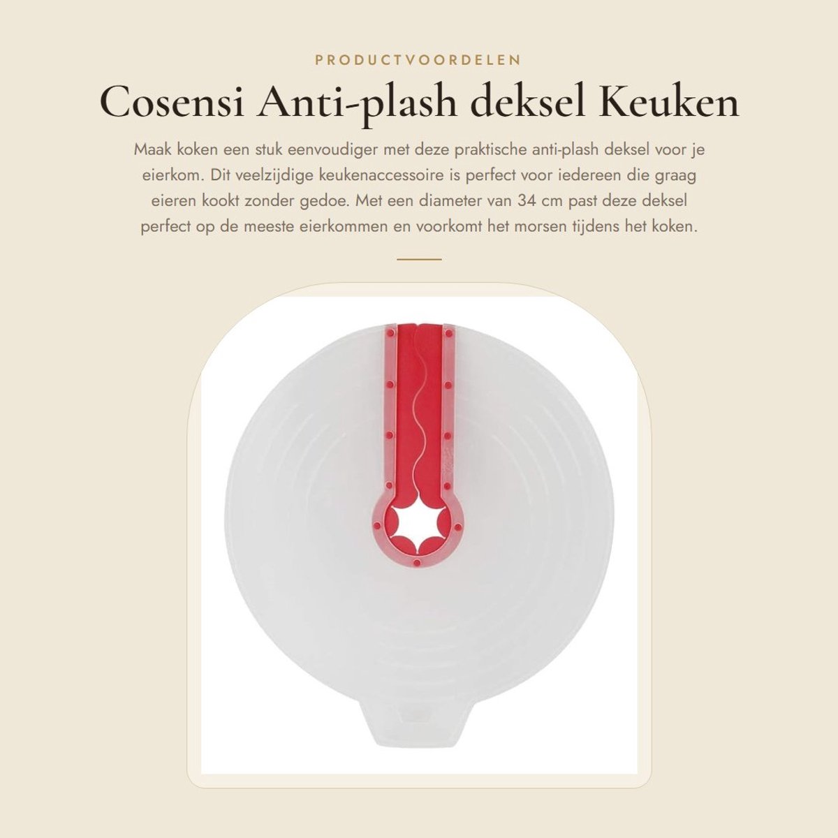 Dailygoods- Ei Kom Deksel - Antimorsen - Oliebestendig - Waterdicht - Siliconen/PP - Diameter 34 cm met handvat - Keuken Deksel