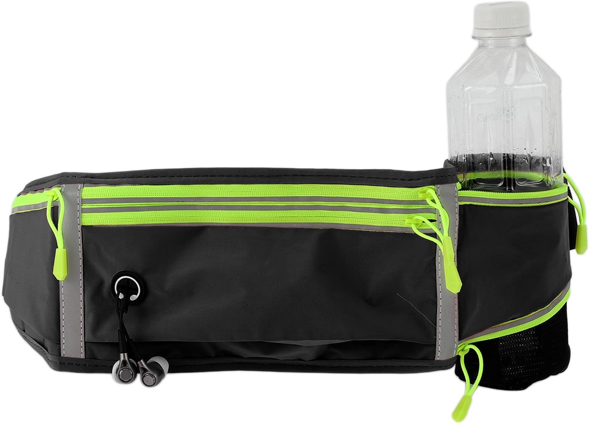 Dailygoods- Sporttas waterdicht - Flessenhouder - Verstelbare riem - Reflecterende strepen - Duurzaam - Geschikt voor hardlopen/fietsen - Heuptas