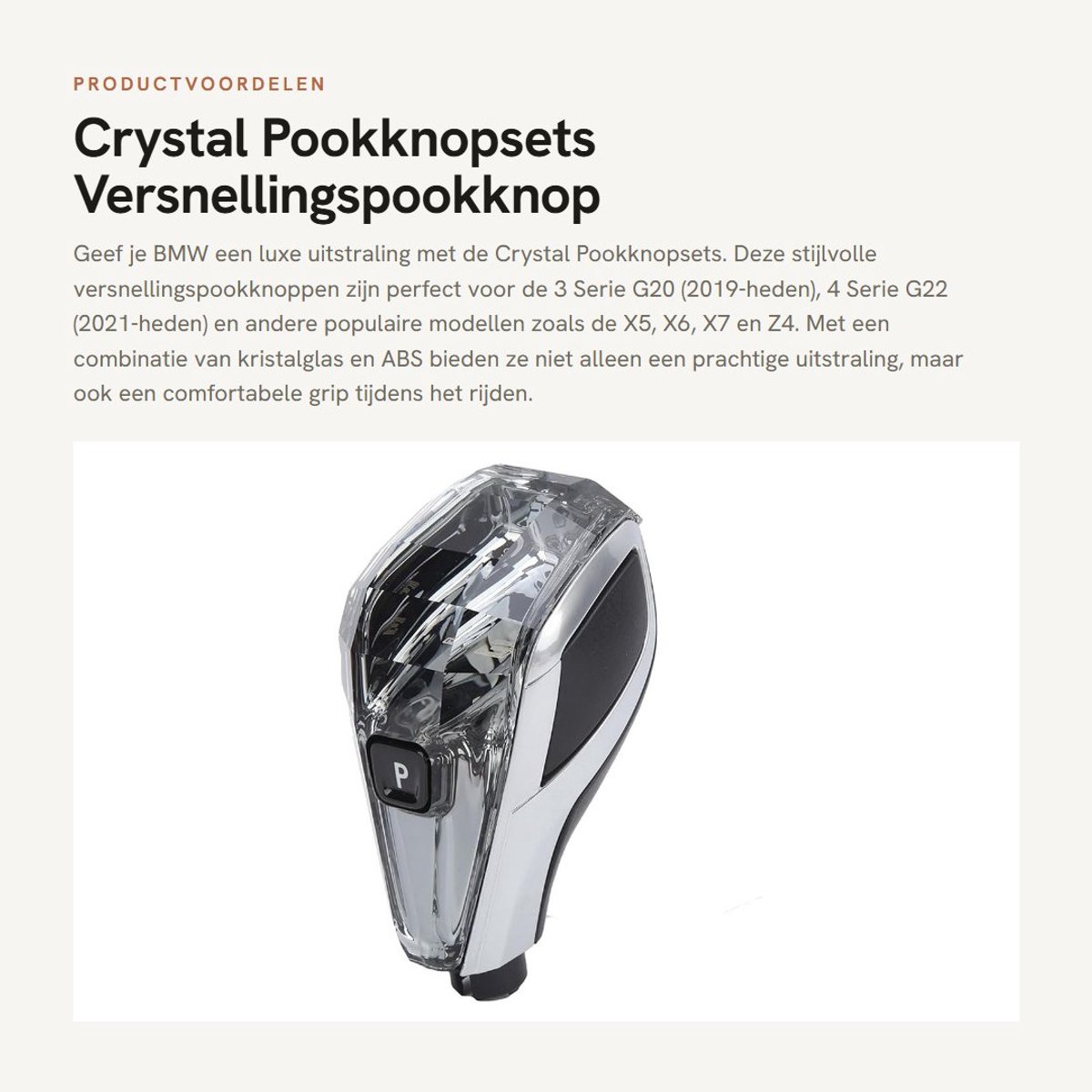 Dailygoods- Pookknopset Vervanging voor 3/4 Serie G20/G22 - Kristalglas/ABS - Inclusief Knopafdekkingsset - Startschakelaardeksel - Geschikt voor X5/X6/X7/Z4 - Versnellingspook