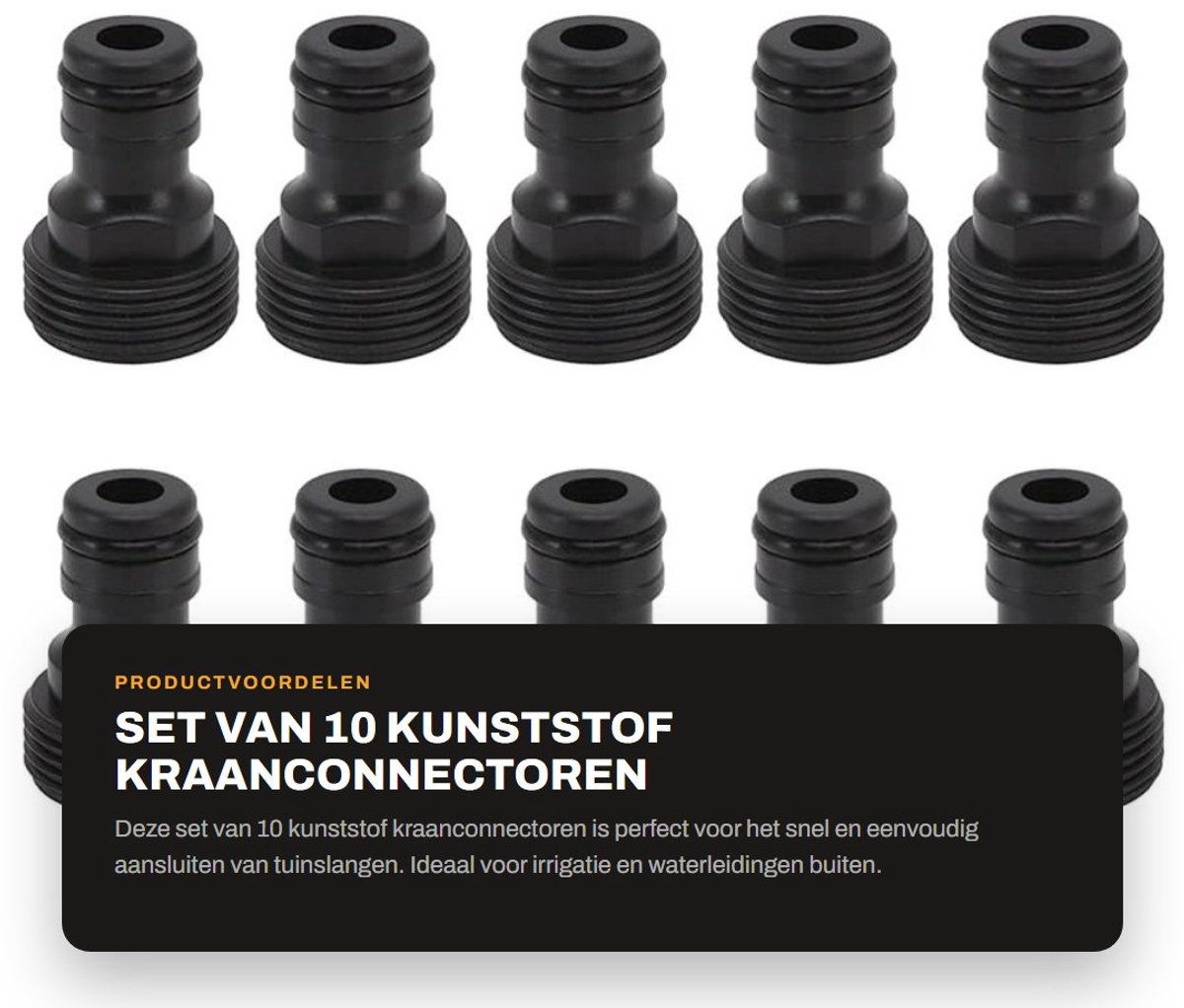 Dailygoods- Kraanconnector 10 stuks - Kunststof - G3/4 Buitendraad - Tuinslang Fitting - Waterslang Koppeling - Goede Afdichtingsprestaties - Tuinslangconnector