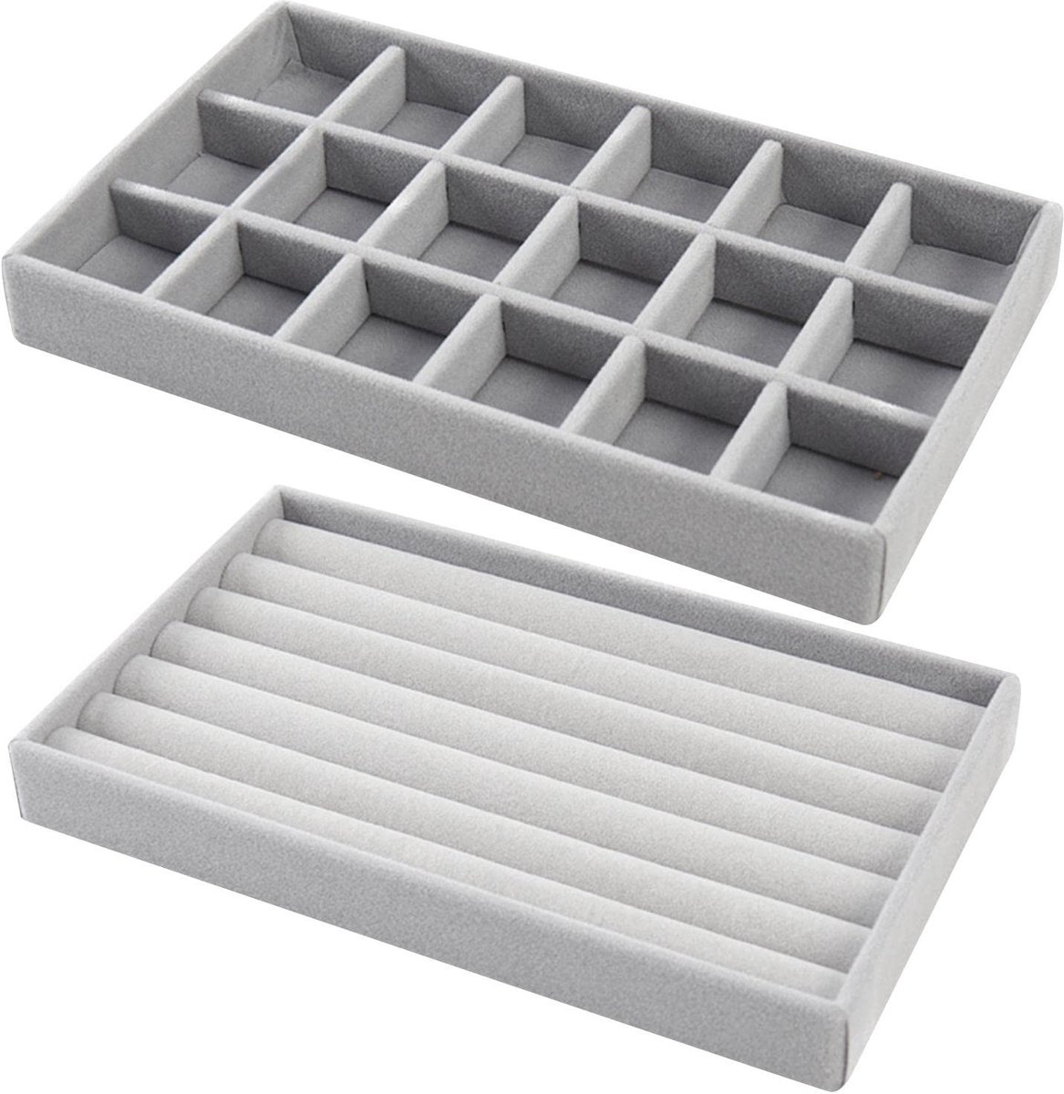 Dailygoods- Sieradenbakjes 2 Stuks - Ruimtebesparend - Stapelbaar - Organizer - Sleuven/Roosters - Duurzaam Composietmateriaal - Sieradenorganizer
