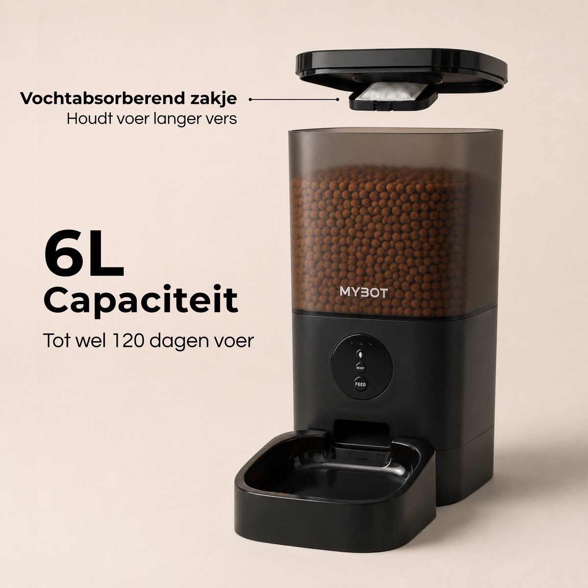 MYBOT Automatische Voerbak - Kat en Hond - Voerautomaat 6L - Met App en Spraakopname - Voor Droogvoer - Zwart - P3 thumbnail 3