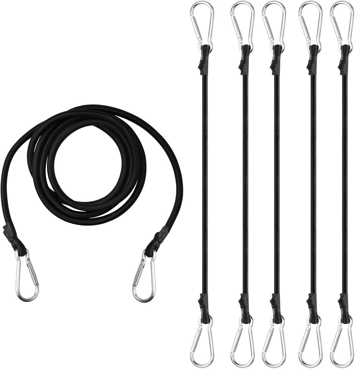 Expander Set - Spanbanden Elastisch - Bagage Vastzetten - Met Karabijn Haken - 6 Stuks - Zwart