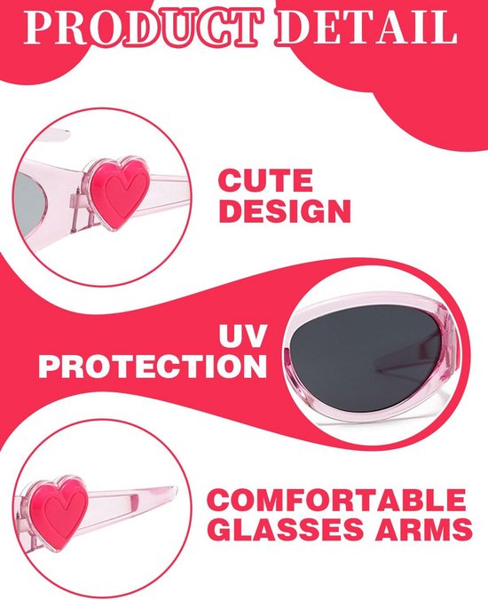 Roze Hartvormige Zonnebril UV400 - Feestbril voor Kinderen en Dames van Merkloos — afbeelding 4