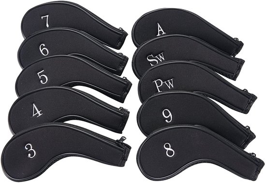 IJzeren Hoofd Covers - Golf Club - 10 Pack - Rits - Ijzeren Covers - Beschermhoesjes - Geschikt voor Ijzers - Zwart - Nieuwste model — afbeelding 4