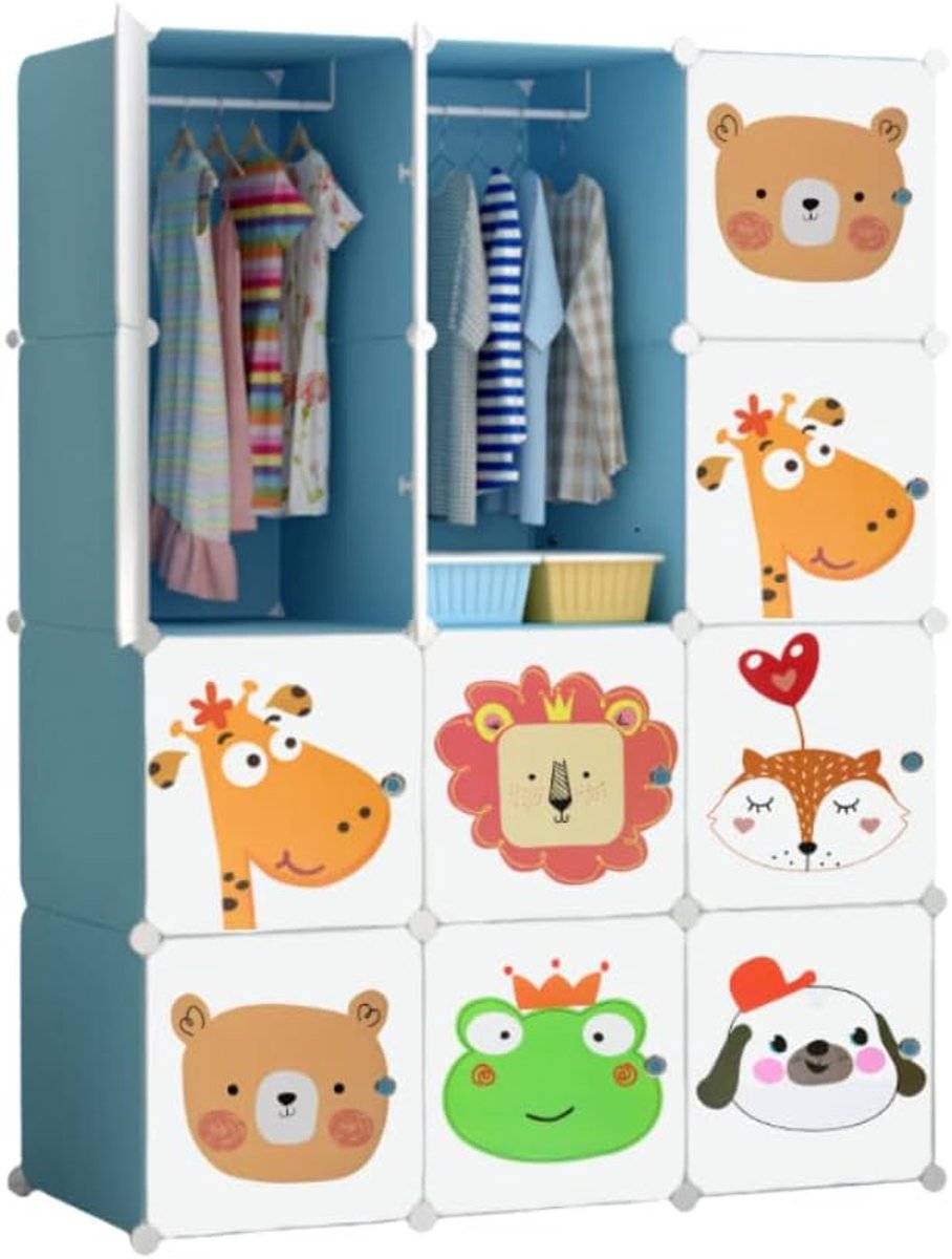 Modulaire Kledingkast - Opbergrek Kinderen - Ruimte Organiseren - 12 Modules Met Deuren - 140x105cm - Blauw