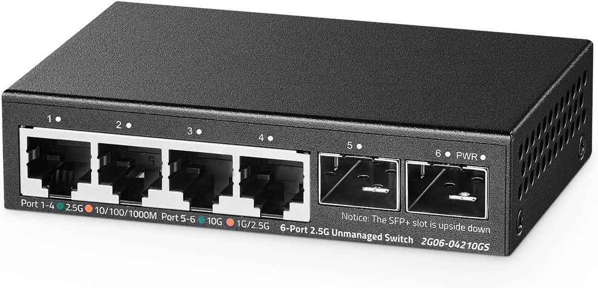 Netwerk Switch - Gigabit Hub - Snelle Dataoverdracht - VLAN Poort Isolatie - 4x 2.5G Poorten - Zwart