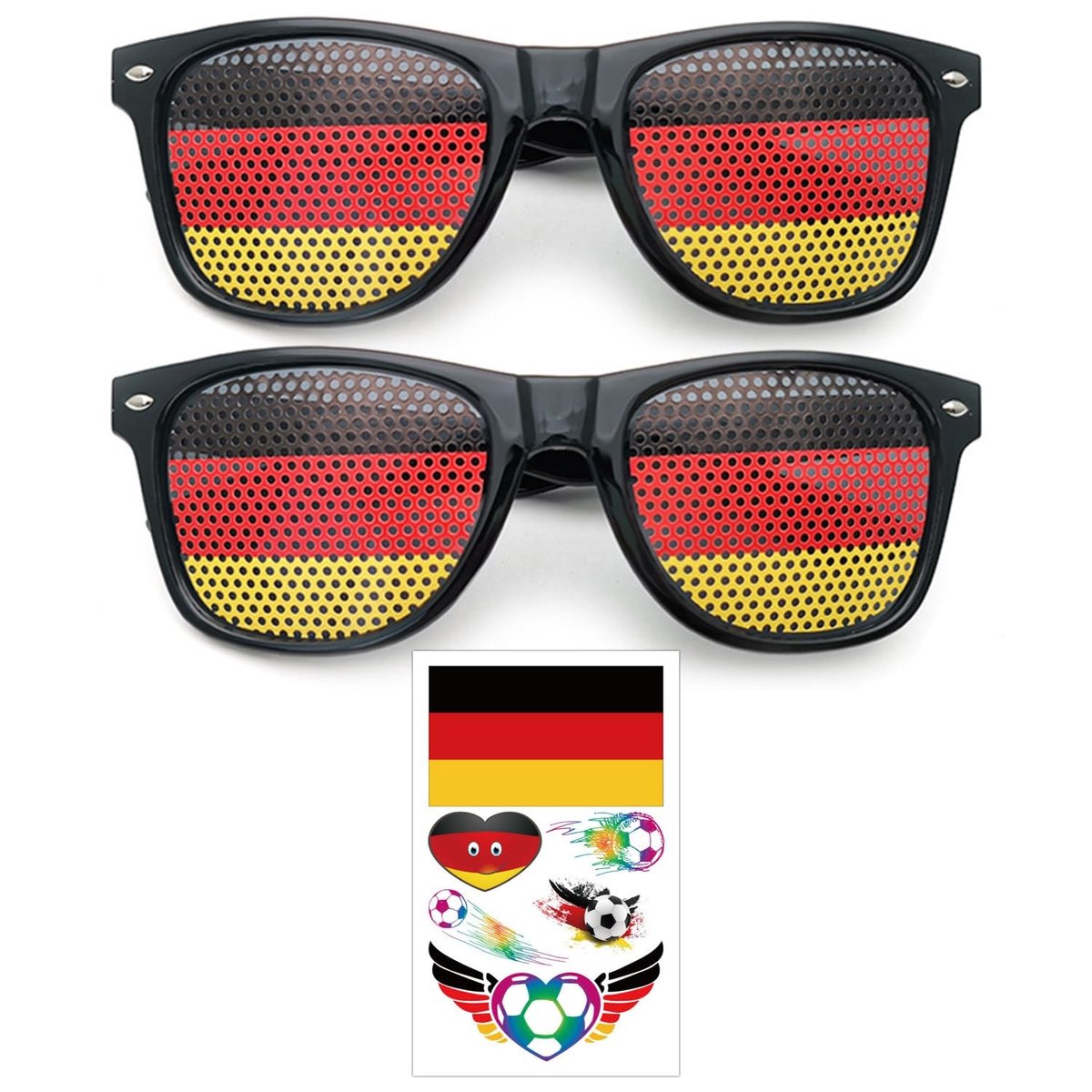 MTTproducts- Zonnebril Veelkleurig - Duitse Zonnebril - Fanaccessoires - Voetbalfeestdecoraties - 2 Stuks - Duurzaam Montuur - Feestzonnebril