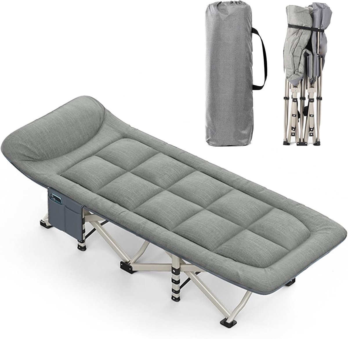 Campingbed - Veldbed logeerbed - Buiten slapen - Sterke constructie - 190 x 68 cm - Lichtgrijs