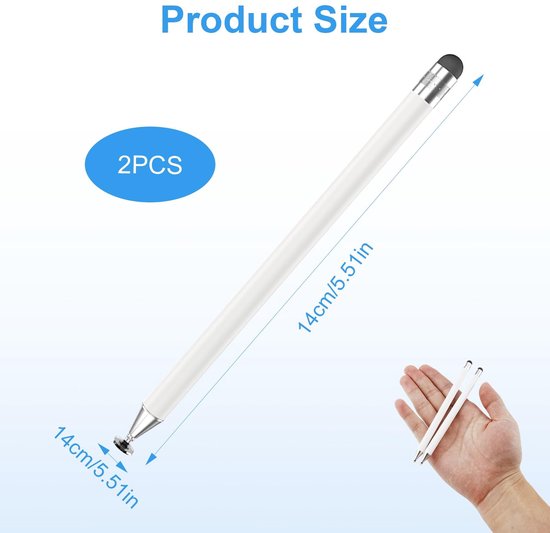 Dailygoods- Tabletpen 2-delige set - Universele Styluspen - Nauwkeurige Touchpen - Mobiele Telefoonpen - Antislip - Transparante Schijfpunt - Stylus — afbeelding 4