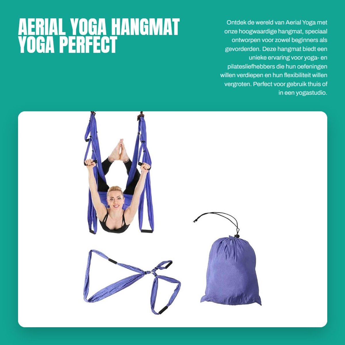Dailygoods- Aerial Yoga Hangmat - Huidvriendelijk - Schuimhandvat - Verstelbaar - Geschikt voor Thuispraktijk - Uitstekend Vakmanschap - Yogahangmat