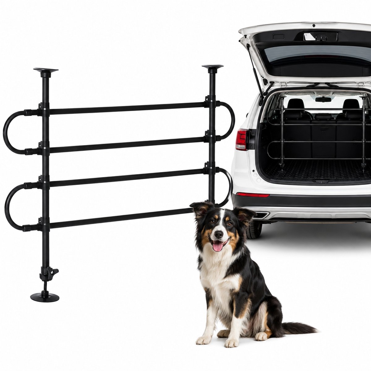 HomeGoodies - Hondenrek Auto - Universeel - Hondenafscheidingsrek Kofferbak - Zonder Boren Monteren - 135x105 cm - Zwart