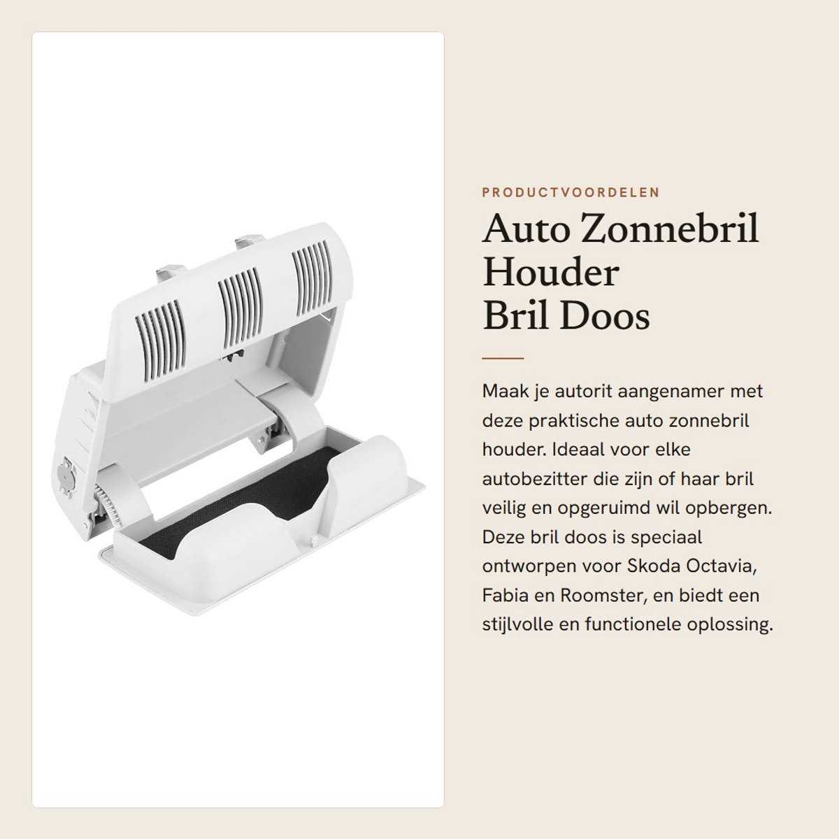 Dailygoods- Zonnebrilhouder Auto - Brilhouder voor Auto - Opslag Houder - ABS-kunststof - Voor Skoda Fabia/Octavia/Roomster - 18,7x13x4,5 cm