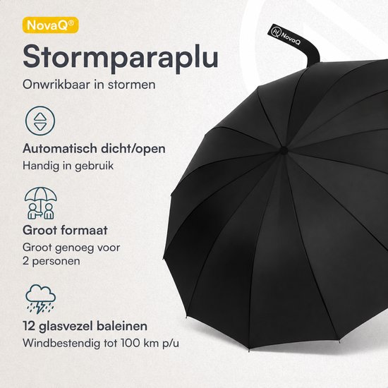 NovaQ Stormparaplu Opvouwbaar met Beschermhoes - Zwart - Grote Paraplu 110 CM - Automatisch Uitklapbaar - Windproof tot 100 KM P/U