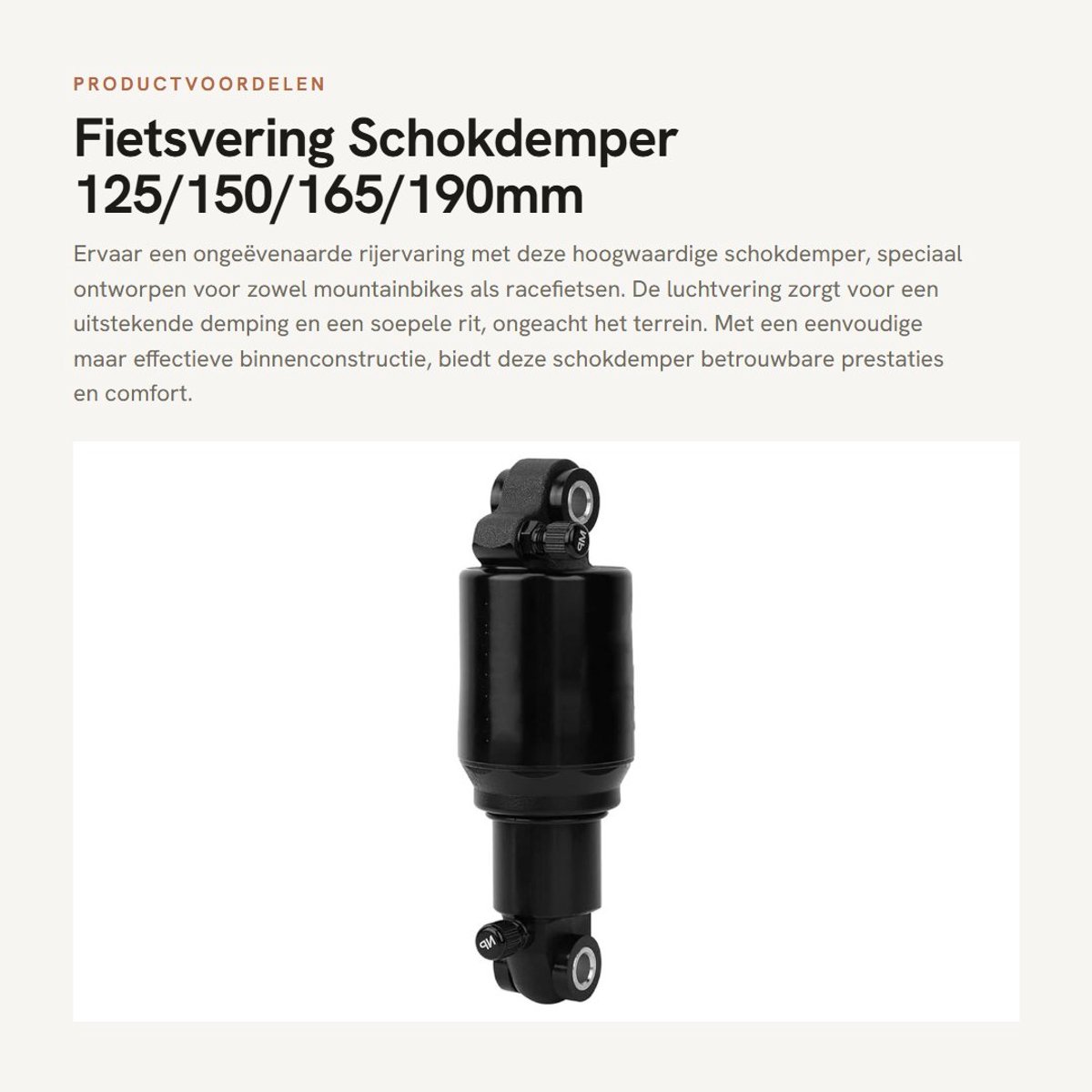 Dailygoods- Schokdemper - Luchtvering - 125/150/165/190mm - Fietsschokdemper - Schokabsorber - Goede glijdprestaties