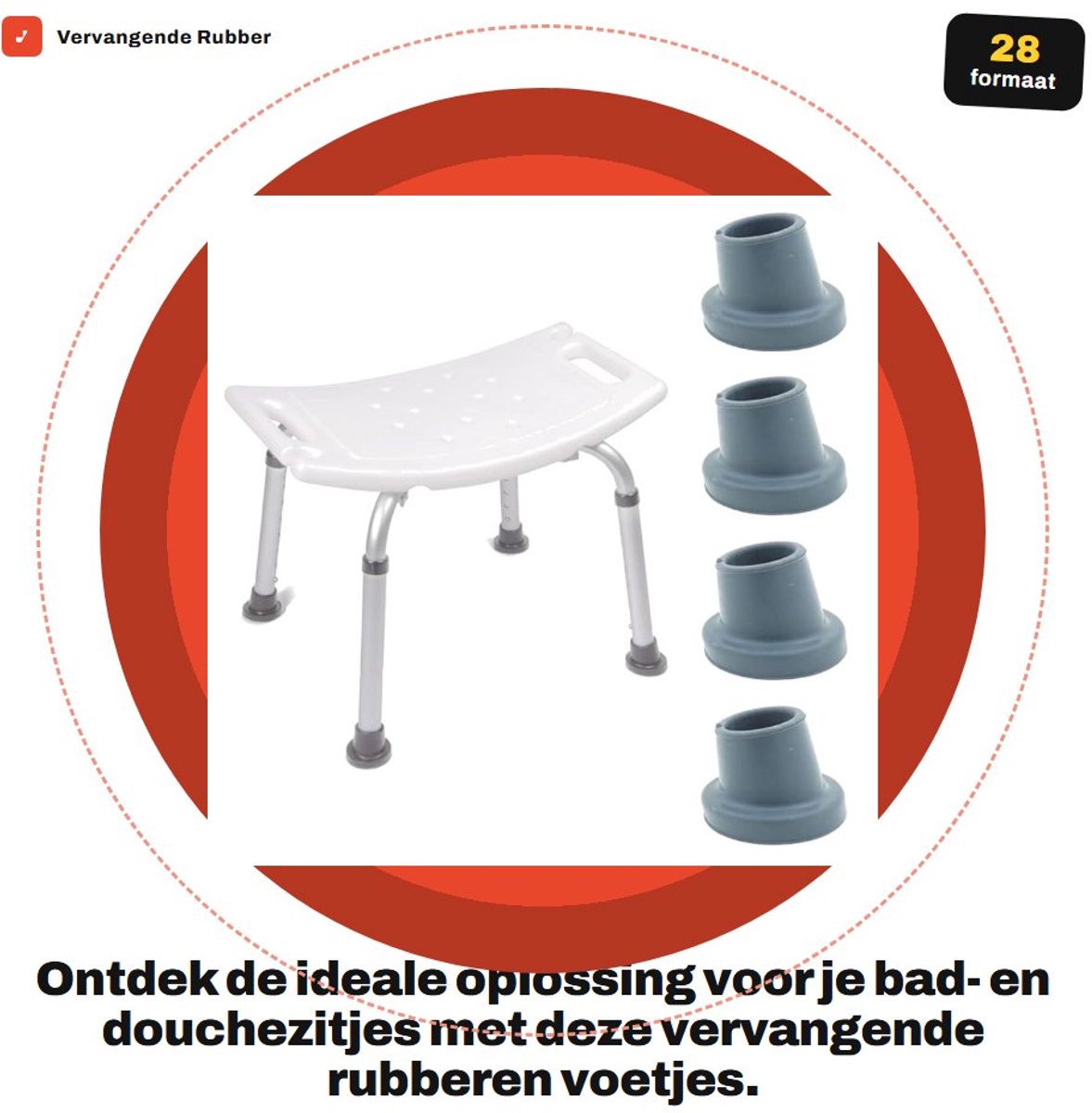 Dailygoods- Rubberen Voetjes - 4 Stuks - Vervangende Voetkappen - Antislip - Duurzaam - Geschikt voor 28 mm Pootdiameter - Versterkt met Metalen Onderlegplaatje - Stoelvoetjes
