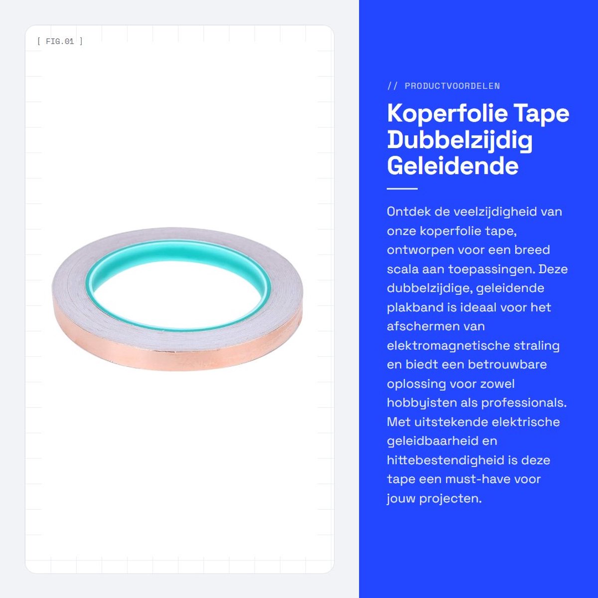 Dailygoods - Koperfolie Tape - Dubbelzijdig Geleidende Plakband - 10mmx20m - Elektromagnetische Afscherming - Hittebestendig - Chemische Weerstand