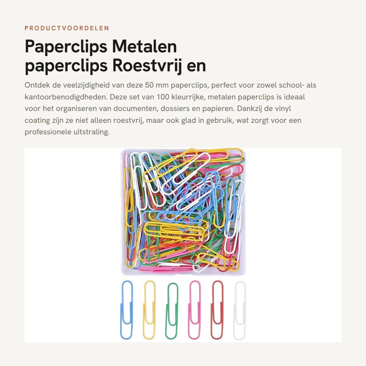 Dailygoods- Paperclips Set van 100 - 50mm Grote Paperclips - Metalen/Vinyl Gecoate Paperclips - Roestbestendig - Veelkleurig - Doorzichtige Opbergdoos - Kantoorbenodigdheden