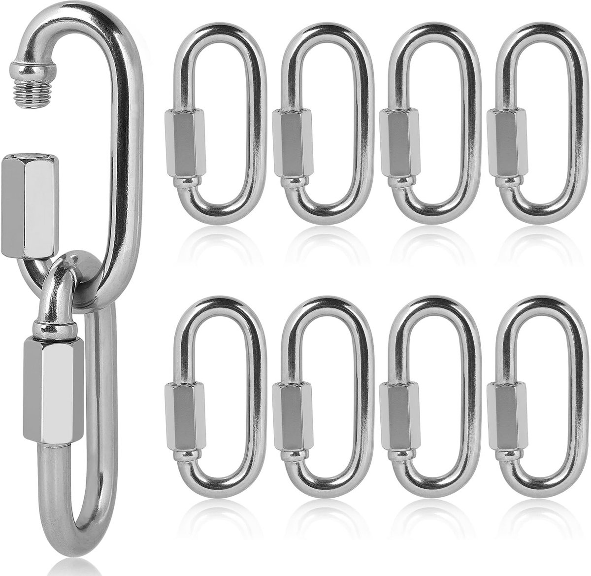 Dailygoods- Veiligheidskarabijn M8 - Schroefkarabijn RVS 304 - Draagvermogen 691 kg - Snelle verbinding - Schroefvergrendeling - Zwaarlast - Karabijnhaak