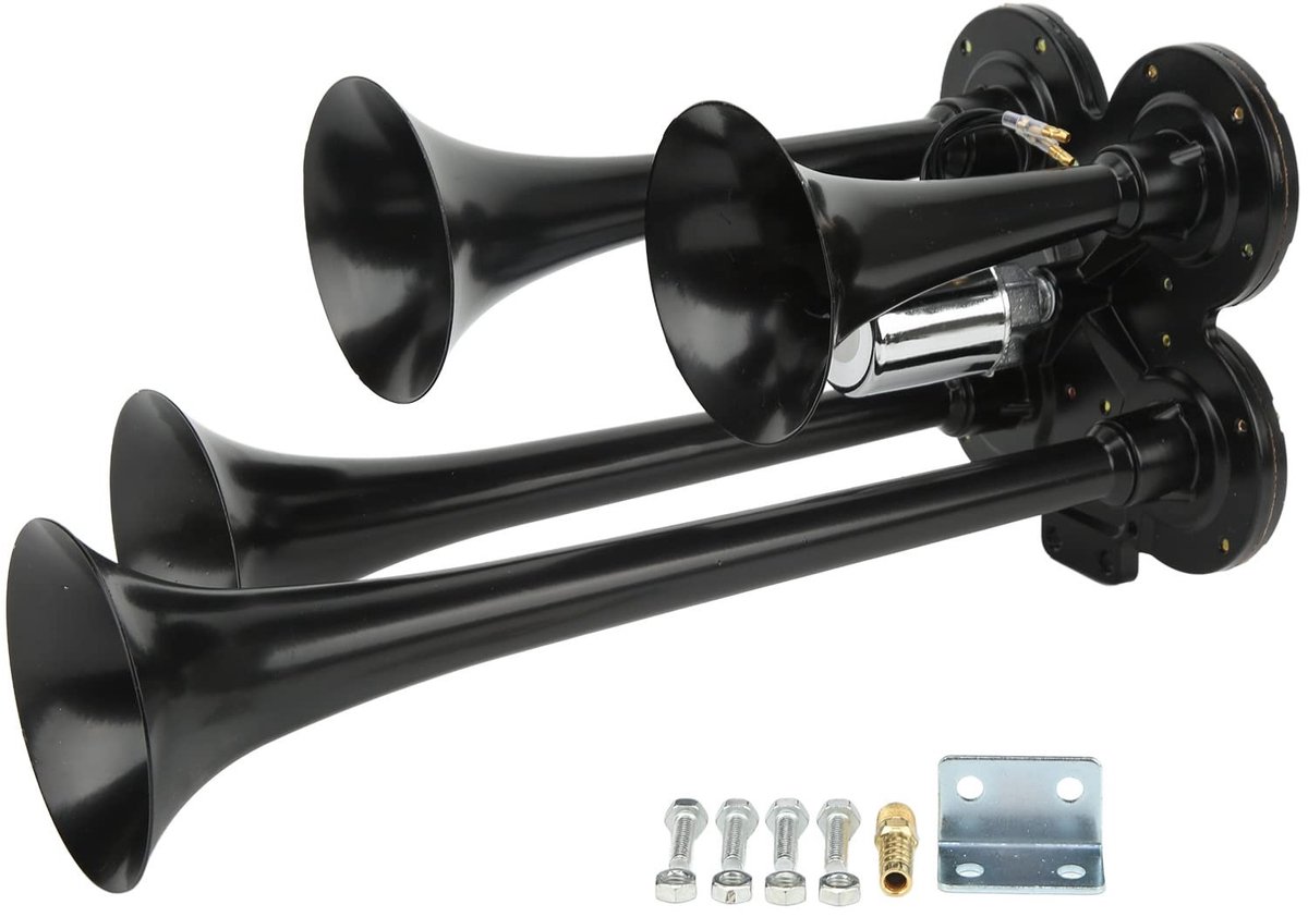 Dailygoods - Train Air Horn - Luchtcompressor Hoorn - 150DB - Universeel - 4 Trompetten - Geschikt voor Auto's Vrachtwagens Boten Treinen - 12 Volt