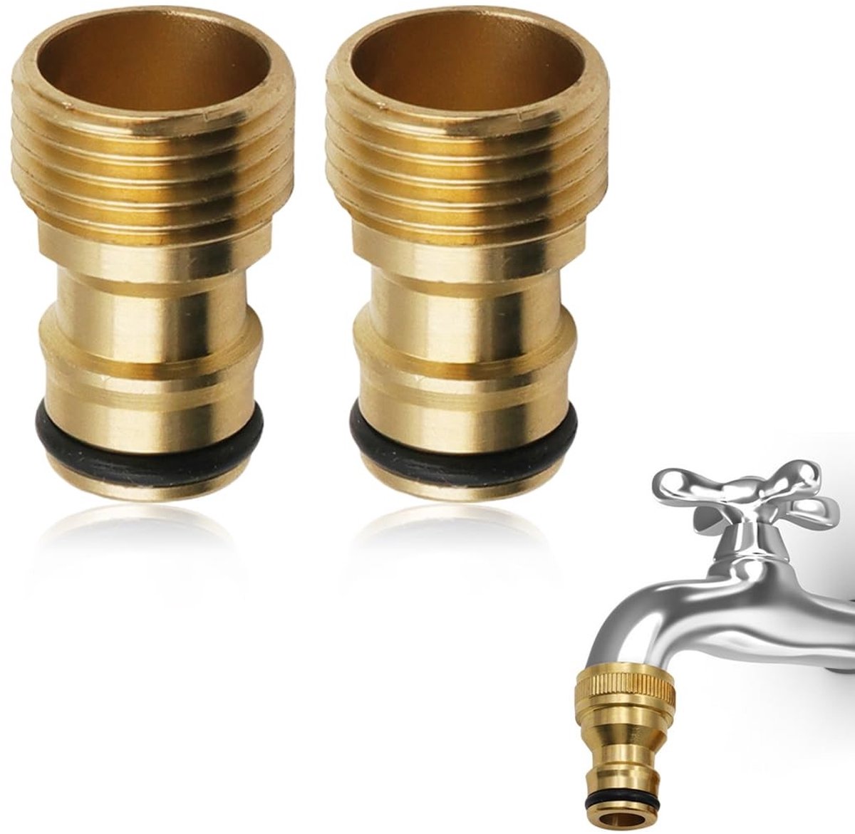 Dailygoods - Mengkraan Aansluitadapter - Universele Slangadapter - Voorkomt Lekkage - Buitendraad Goud - Geschikt voor Tuinslangen - 3/4 inch en 1/2 inch