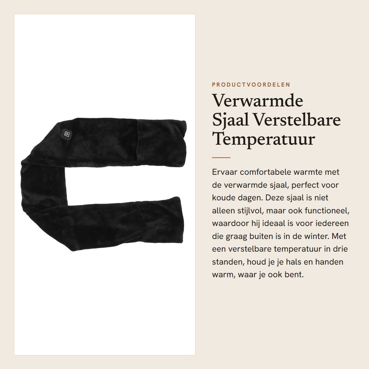 Dailygoods - Verwarmde Sjaal - Verstelbare Temperatuur - Lange Warmte - Zwart - Fleece Sjaal - Handwarmers - Geschikt voor Koude Dagen