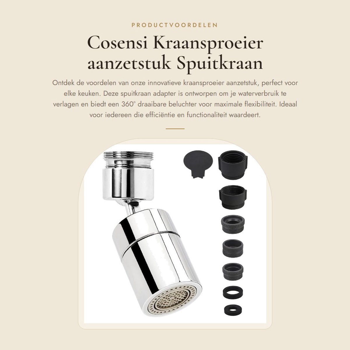Dailygoods - Kraansproeier aanzetstuk - Spuitkraan adapter - 360° draaibaar - Waterbesparing - Keukenkraan beluchter - Geschikt voor interne en extern...