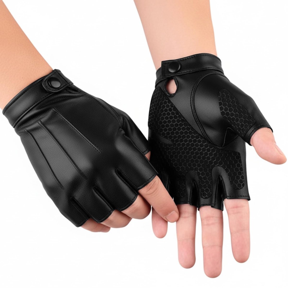 Dailygoods- Leren Handschoenen Vingerloos - Antislip - PU-leer - Halve Vingers - Verstelbare Manchet - Comfortabel en Ademend - Vingerloze Handschoenen