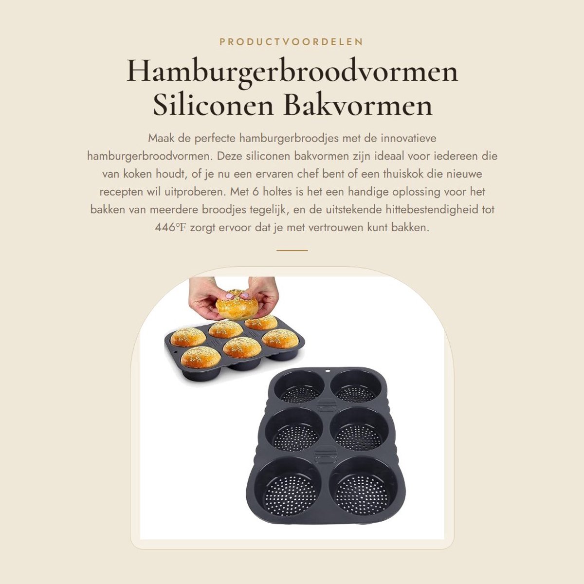 Dailygoods- Hamburgerbroodvorm 6 Holtes - Siliconen Bakvorm - Hittebestendig - Opvouwbaar - Herbruikbaar - Afmetingen 34,5x23,5x4 cm