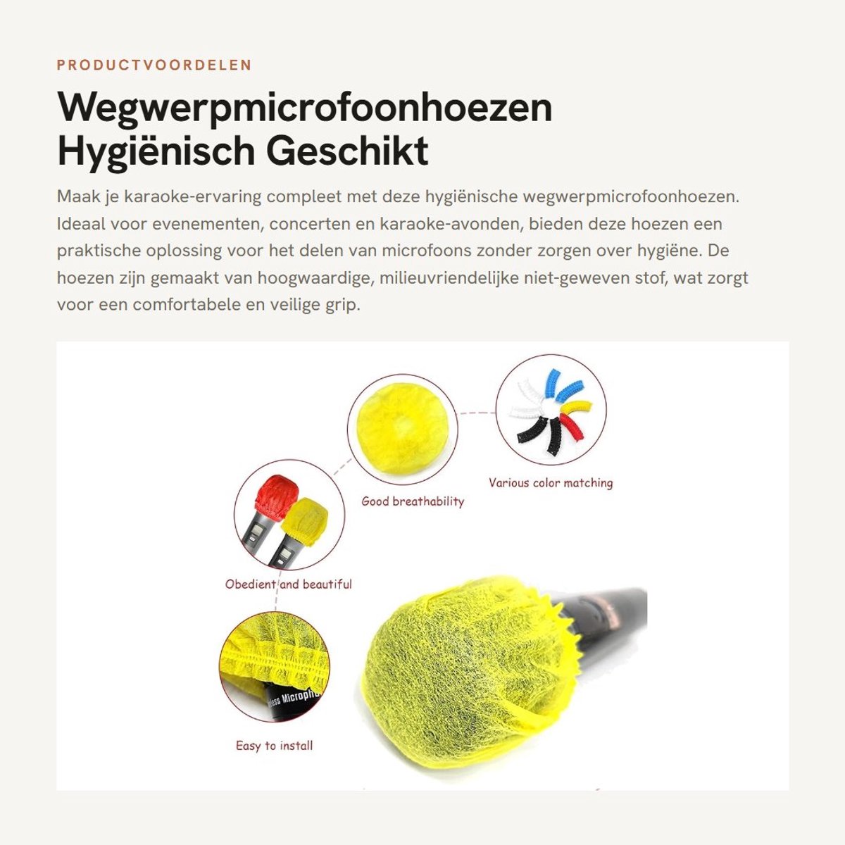 Dailygoods- Wegwerpmicrofoonhoezen 50 stuks - Hygiënisch - Niet-geweven stof - Verstelbaar - Geschikt voor U-vormige/O-vormige microfoons - 5 kleuren - Microfoonhoes