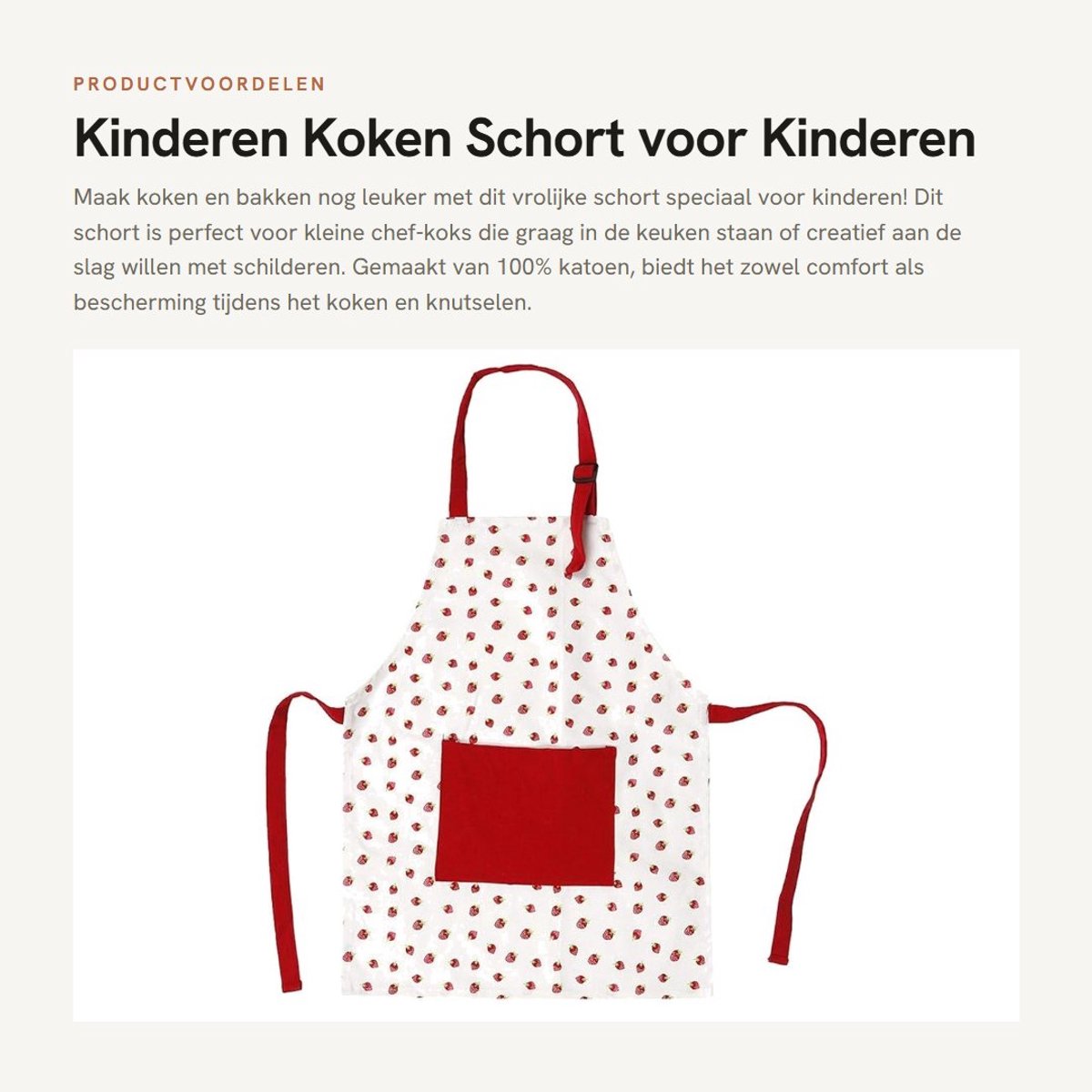Dailygoods- Schort Kinderen - Katoen - Ademend - Groot Vak - 50x40 cm - Nieuw - Comfortabel - Kinderschort